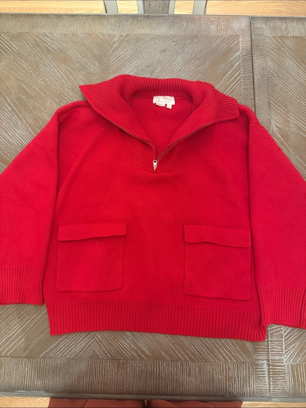 Anthropologie Red Half-Zip Pocket Sweater Sz XL